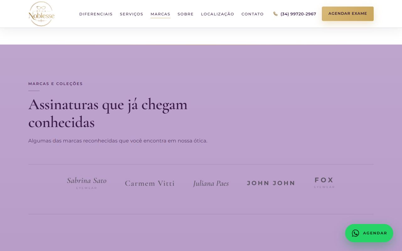 Seção de marcas de armações do site da Ótica Noblesse